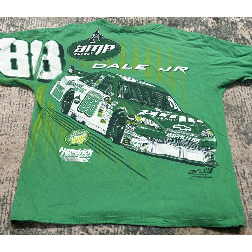 Vintage 2008 Dale Earnhardt Jr 88 AMP Energy Shirt XL 2XL Green NASCAR AOP